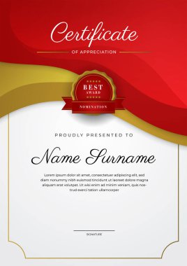 Modern elegant red and gold diploma certificate template