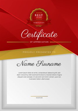 Modern elegant red and gold diploma certificate template