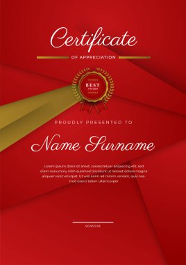 Modern elegant red and gold diploma certificate template