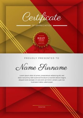 Modern elegant red and gold diploma certificate template