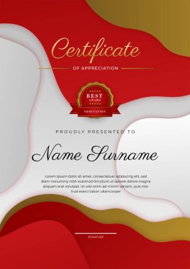 Modern elegant red and gold diploma certificate template