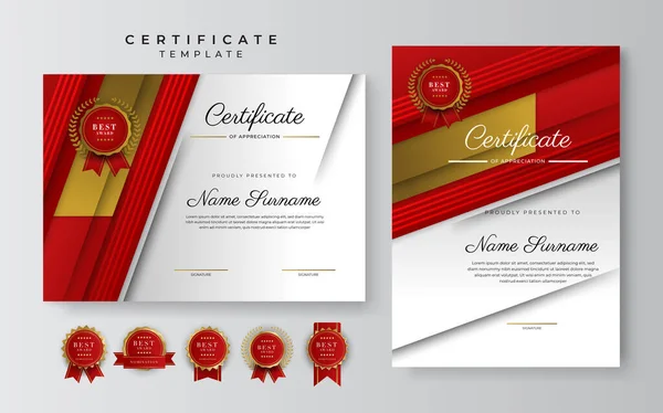 Set Modern Luxury Gradient Red Gold Achievement Certificate Design Template — Wektor stockowy