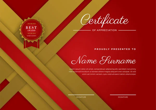 Modern Elegant Red Gold Diploma Certificate Template — Stockový vektor