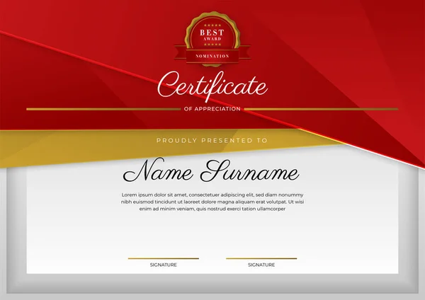 Modern Elegant Red Gold Diploma Certificate Template — Vettoriale Stock