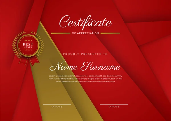 Modern Elegant Red Gold Diploma Certificate Template — Stock vektor