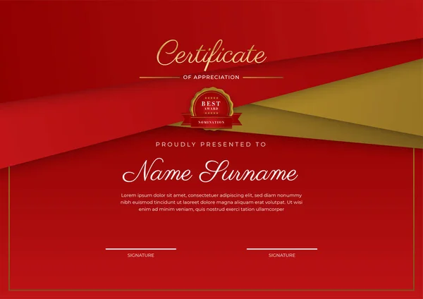 Modern Elegant Red Gold Diploma Certificate Template — Stock vektor