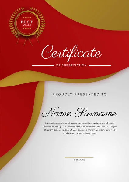 Modern Elegant Red Gold Diploma Certificate Template — 스톡 벡터