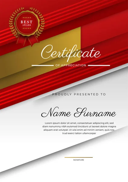 Modern Elegant Red Gold Diploma Certificate Template — Stockový vektor