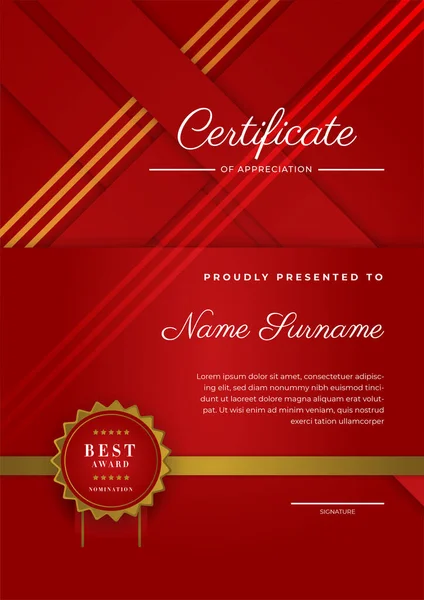 Modern Elegant Red Gold Diploma Certificate Template — Image vectorielle