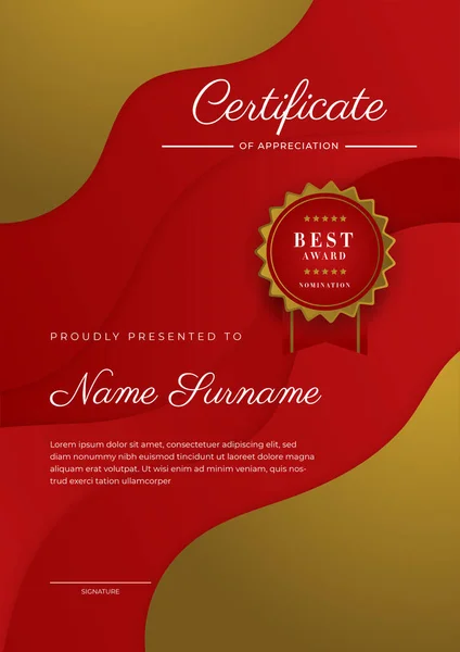 Modern Elegant Red Gold Diploma Certificate Template — Stock vektor