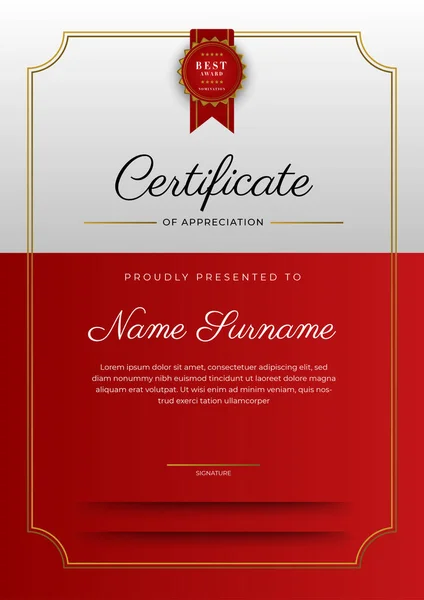 Modern Elegant Red Gold Diploma Certificate Template — 스톡 벡터