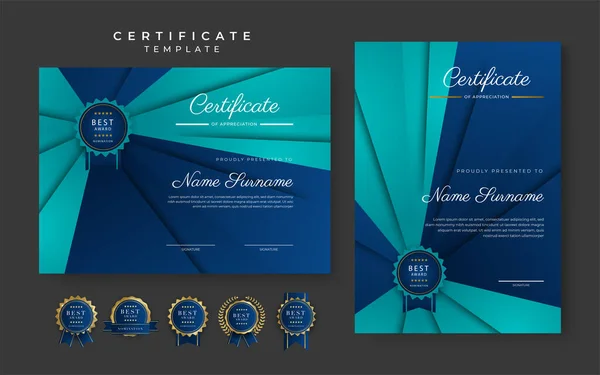 Blue Black Certificate Achievement Template Gold Badge Border — Stock Vector