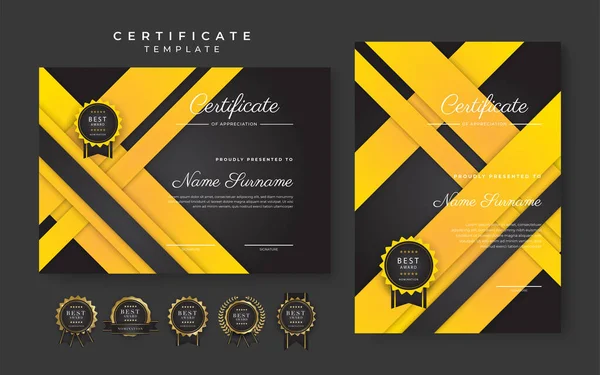 Yellow Black Certificate Achievement Template Gold Badge Border — Stock Vector