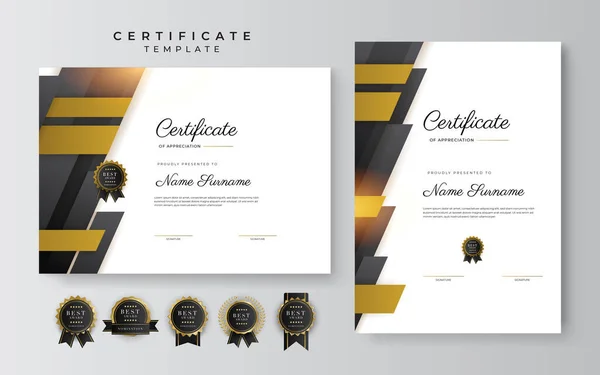 Black Gold Certificate Achievement Template Gold Badge Border - Stok Vektor