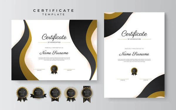 Black Gold Certificate Achievement Template Gold Badge Border — Stockový vektor