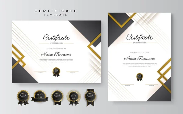 Black Gold Certificate Achievement Template Gold Badge Border — 图库矢量图片