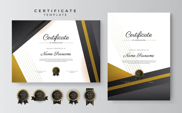 Black Gold Certificate Achievement Template Gold Badge Border — Archivo Imágenes Vectoriales