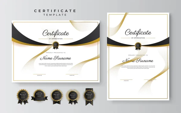 Черный Золотой Сертификат Достижения Шаблон Золотым Значком Границы — стоковый вектор