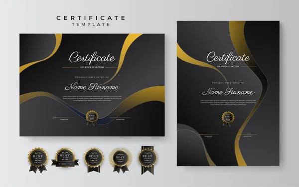 Black Gold Certificate Achievement Template Gold Badge Border — Vetor de Stock