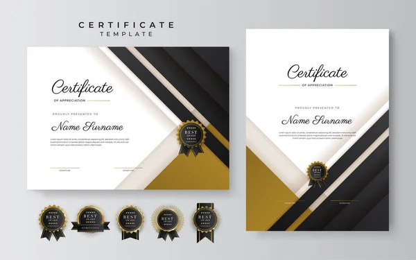 Black Gold Certificate Achievement Template Gold Badge Border — Stok Vektör