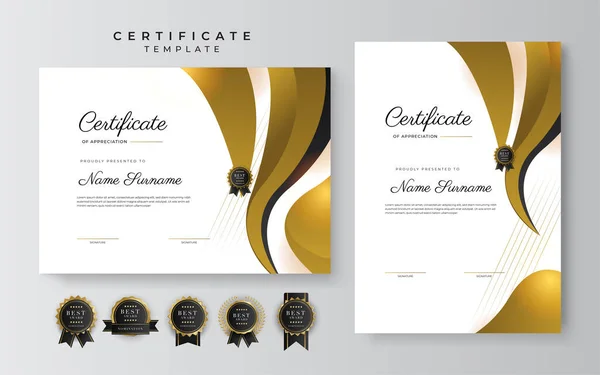 Black Gold Certificate Achievement Template Gold Badge Border — 图库矢量图片