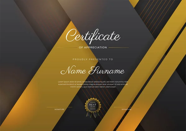 Luxury Gradient Black Gold Achievement Certificate Design Template — Archivo Imágenes Vectoriales