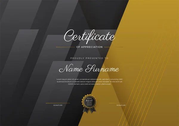 Luxury Gradient Black Gold Achievement Certificate Design Template — Stock vektor