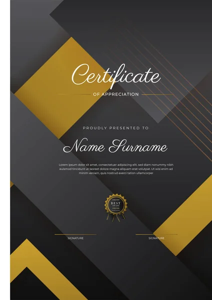 Luxury Gradient Black Gold Achievement Certificate Design Template — Archivo Imágenes Vectoriales