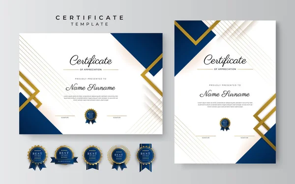 Modern Elegant Blue Gold Diploma Certificate Template — Stock Vector