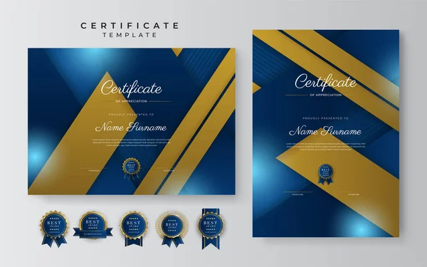 Modern Elegant Blauw Goud Diploma Certificaat Sjabloon — Stockvector