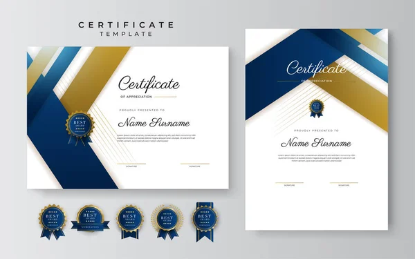 Plantilla Certificado Diploma Azul Oro Elegante Moderno — Archivo Imágenes Vectoriales