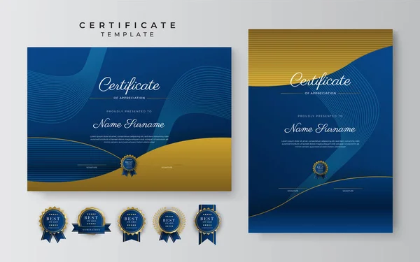 Modern Elegant Blauw Goud Diploma Certificaat Sjabloon — Stockvector