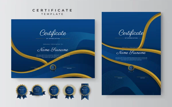 Современный Элегантный Синий Золотой Шаблон Сертификата — стоковый вектор
