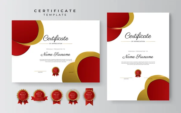 Set Modern Luxury Gradient Red Gold Achievement Certificate Design Template — Stock Vector