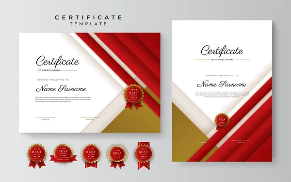 Set Modern Luxury Gradient Red Gold Achievement Certificate Design Template — Stock Vector