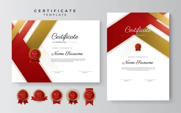 Комплект Современного Градиента Роскоши Красный Золотой Сертификат Достижения Шаблон Дизайна — стоковый вектор