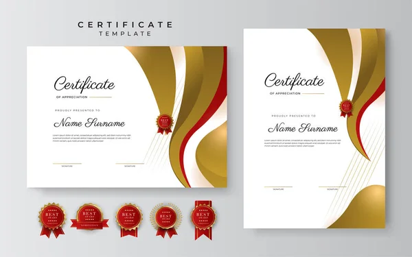 Set Modern Luxury Gradient Red Gold Achievement Certificate Design Template — Stock Vector