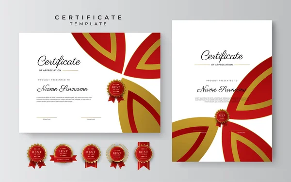 Set Modern Luxury Gradient Red Gold Achievement Certificate Design Template — Stock Vector