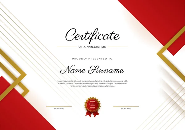 Modern Elegant Red Gold Diploma Certificate Template — 图库矢量图片