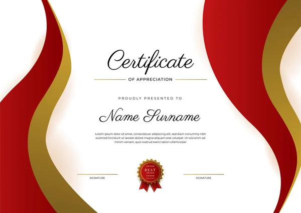 Modern Elegant Red Gold Diploma Certificate Template — Vetor de Stock