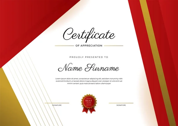 Современный Элегантный Красный Золотой Сертификат — стоковый вектор
