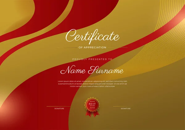 Modern Elegant Red Gold Diploma Certificate Template — Wektor stockowy