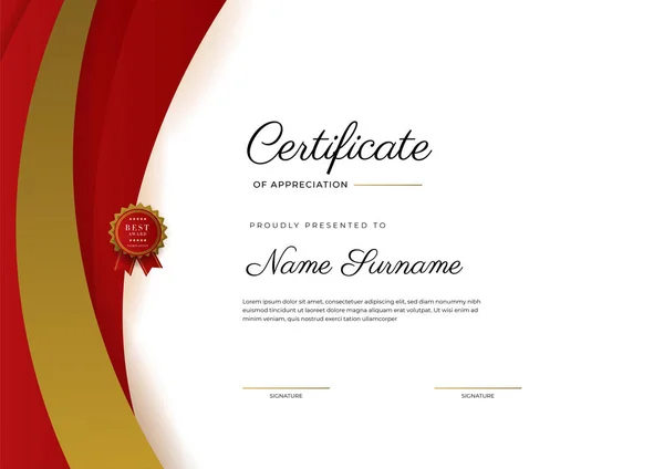 Modern Elegant Red Gold Diploma Certificate Template — Stockvektor