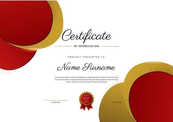 Modern Elegant Red Gold Diploma Certificate Template - Stok Vektor