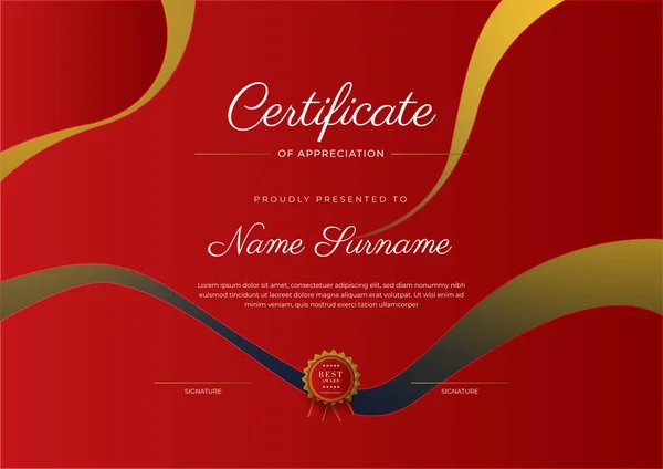 Modern Elegant Red Gold Diploma Certificate Template — Stockvektor