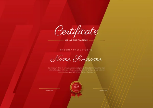 Сучасний Елегантний Шаблон Сертифіката Червоного Золотого Диплома — стоковий вектор
