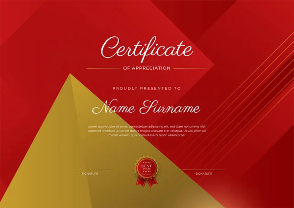 Modern Elegant Red Gold Diploma Certificate Template — Archivo Imágenes Vectoriales