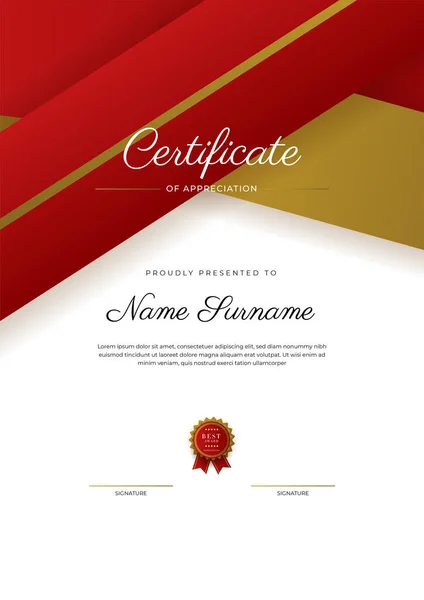 Modern Elegant Red Gold Diploma Certificate Template — Archivo Imágenes Vectoriales