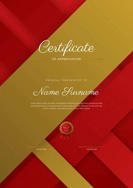Modern Elegant Red Gold Diploma Certificate Template — Vetor de Stock