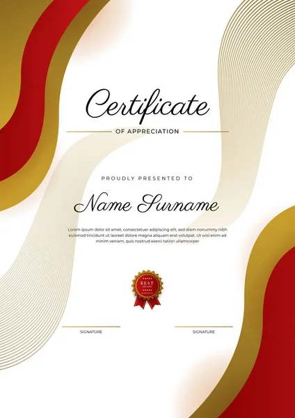 Modern Elegant Red Gold Diploma Certificate Template — Stok Vektör